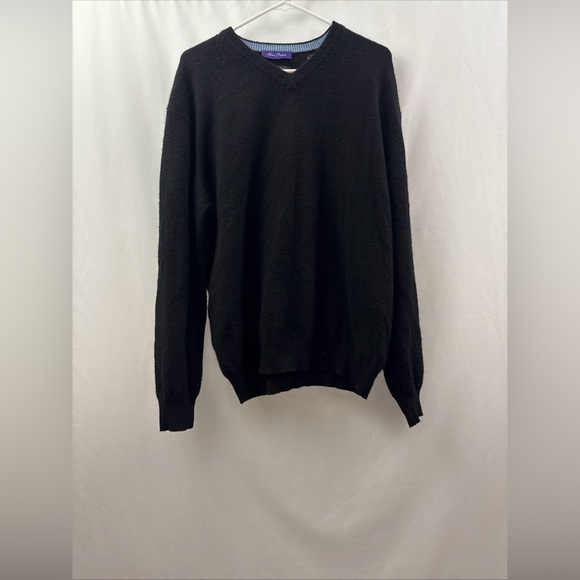 Alan Flusser Other - Alan Flusser Sweater Mens Large Black Solid V-neck 100% Cashmere Knit Pullover